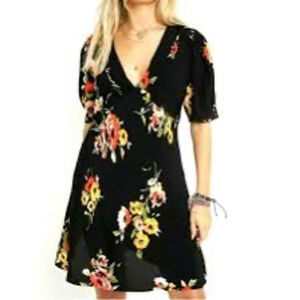 Free People Black Neon Garden Mini Dress Size 6